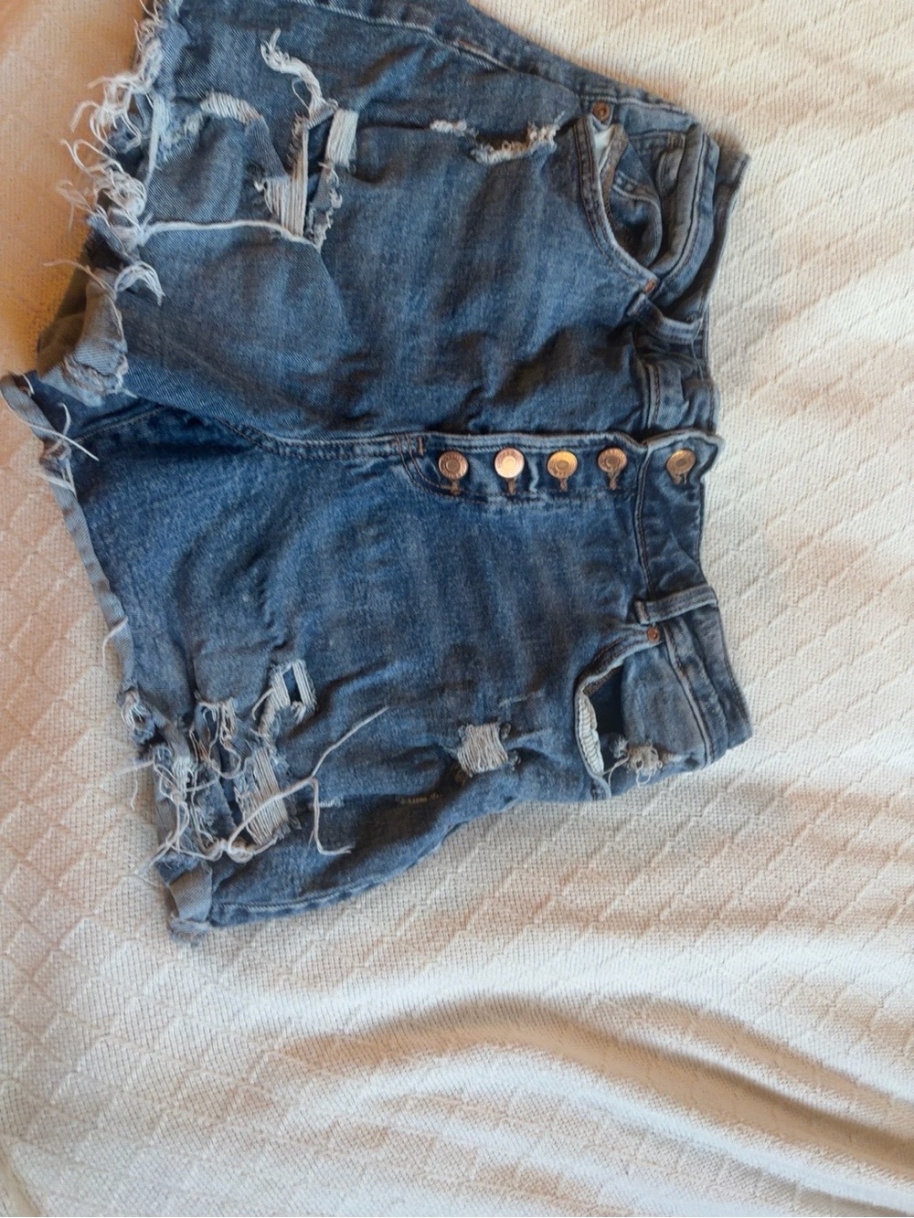 Maurices Distressed High-Waist Denim Shorts in Blue